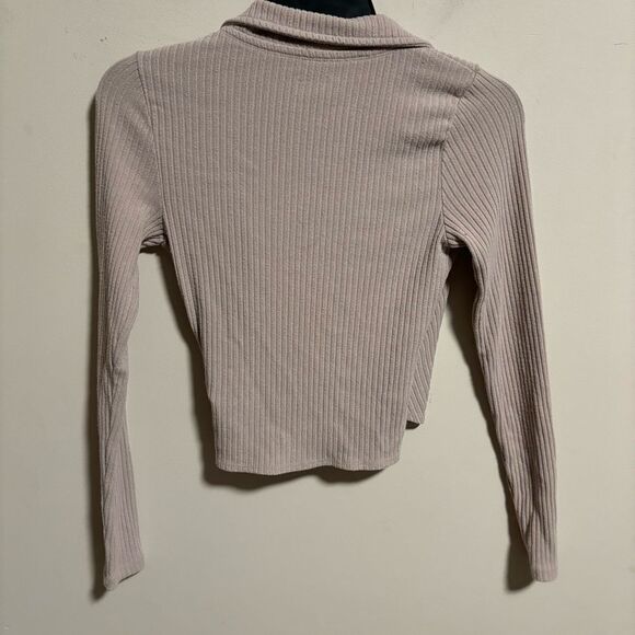 Abercrombie & Fitch Crop Top Sweater V Neck Ribbed Long Sleeve Brown Tan Small - Picture 2 of 6